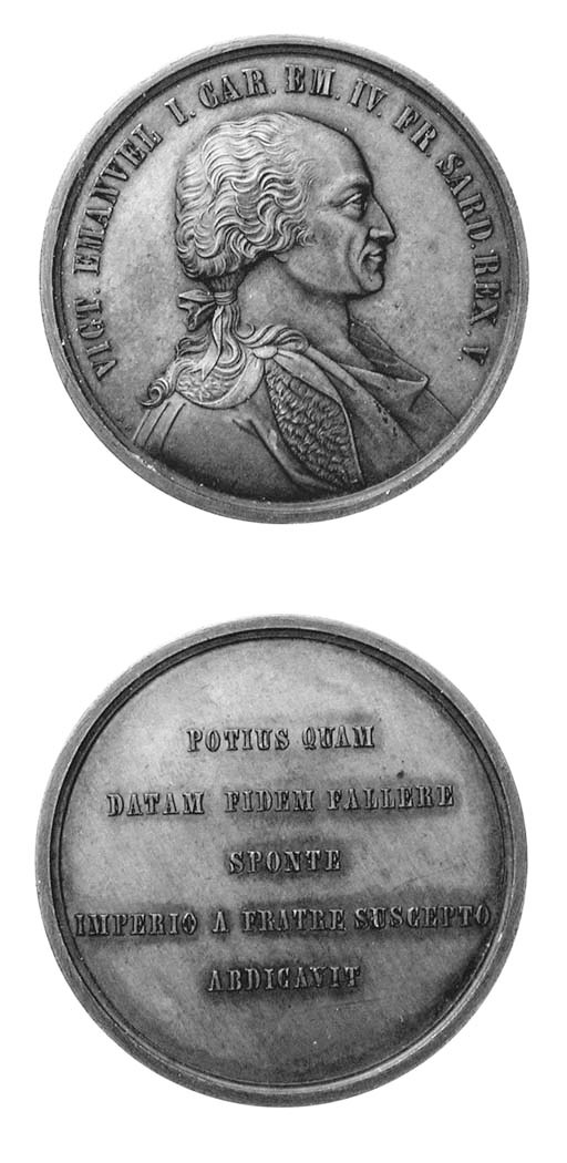 Vittorio Emanuele I, bronzo, 53mm., opus D.R., busto a destra, rov. legenda in cinque righe, s.d. (1821), SPL, rara