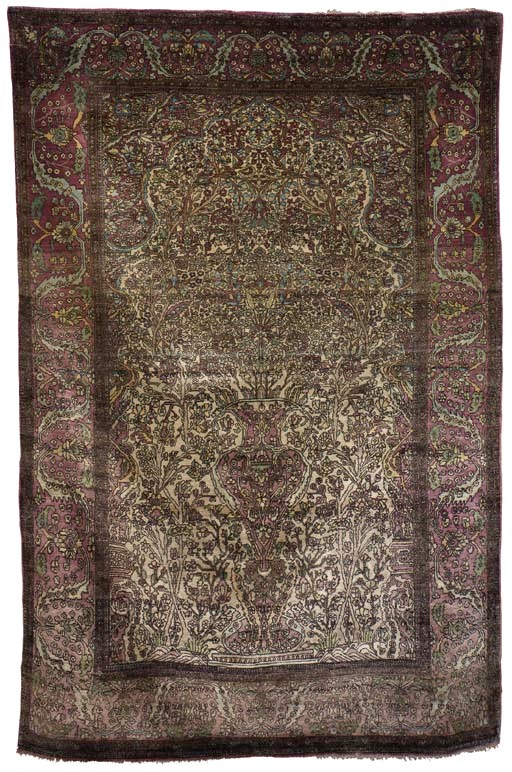 A very fine silk Kashan prayer rug