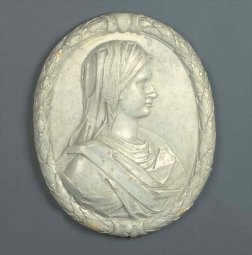 An oval carved marble portrait relief of a lady