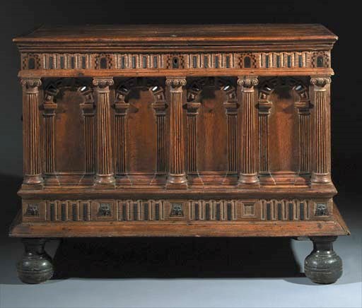 A Dutch oak and ebony chest