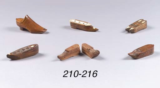 A mahogany brass-inlaid 'snuff' shoe