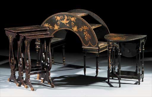 A set of three parcel-gilt japanned occasional tables