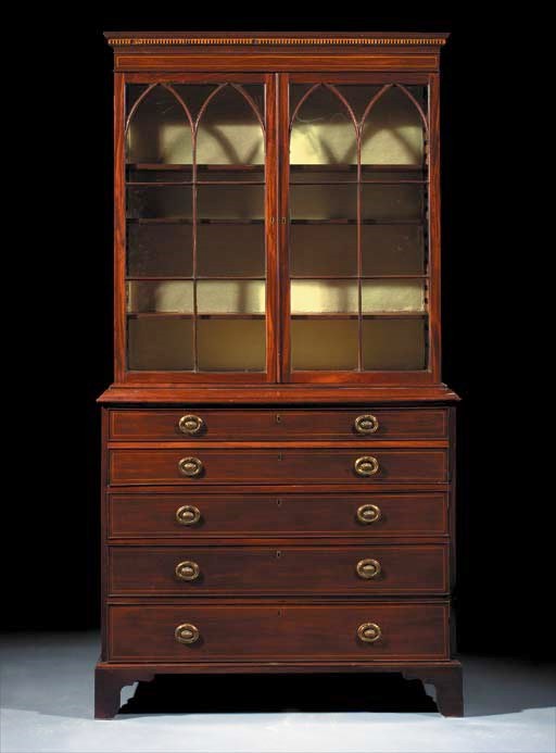 An Edwardian mahogany bureau-bookcase