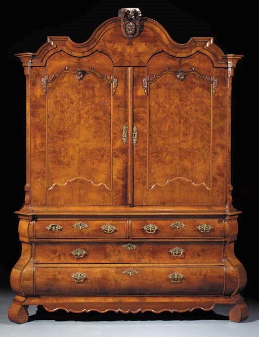 A Dutch walnut and burr-walnut cabinet