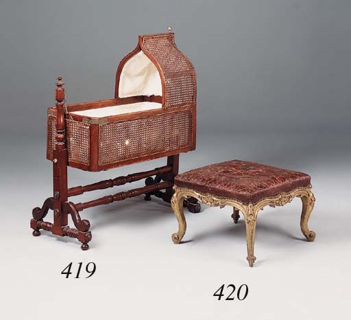 A Victorian giltwood and leather-upholstered stool