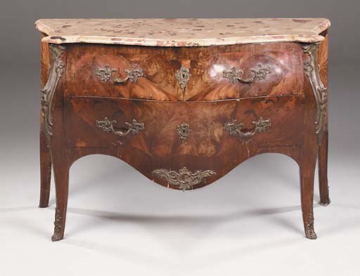 A French kingwood, parquetry and marquetry ormolu-mounted bombe commode, late 19th century