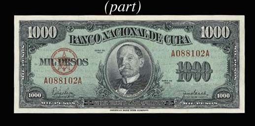 Cuba, 1000-Pesos (200), all 1950, black on dark green underprinting, Tomas Estrada Palma at center (Pick 84), in mixed condition ranging from very fine to about uncirculated(200) (lot) 	 (579)