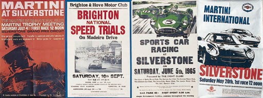 A collection of motor racing posters including Brighton Speed Trials (various years); Brands Hatch BOAC 1000 Kilometers 1970 (Dexter Brown design); Racing Car Show Olympia 1966; Silverstone Sports Car Racing June 13 1964, 8 Clubs Meeting. various conditions;.