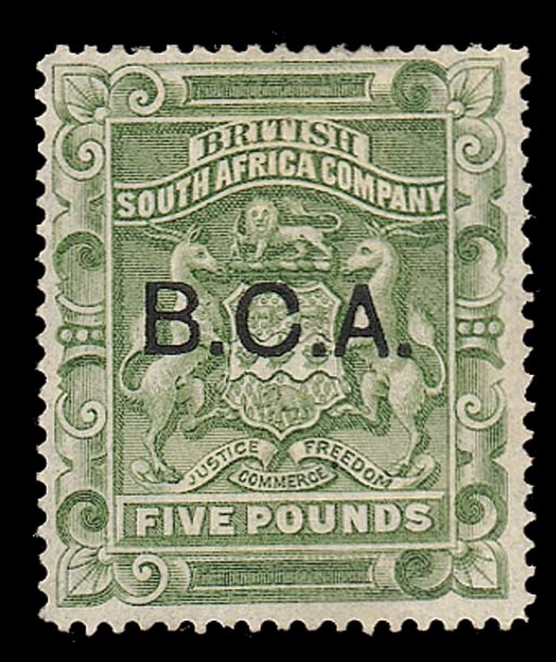 unused  1891 £5 sage-green unused with part original gum, fine. Signed "PL Pemberton". S.G. 16, £1400. Photo