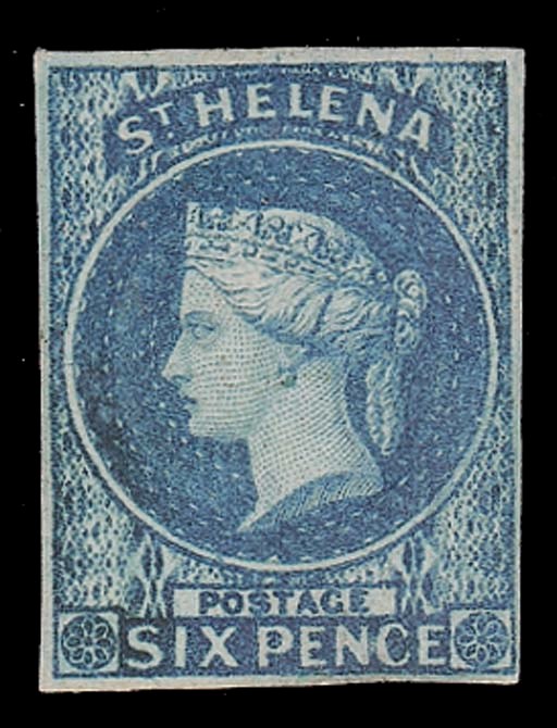 unused  1856 imperf. 6d. blue with good to large margins, fine unused. S.G. 1, £500. Photo