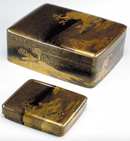 A Lacquer Writing Box (Suzuribako) and Document Box (Bunko)