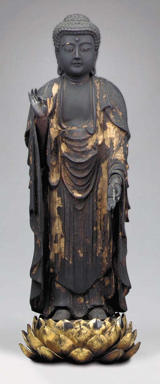 A Lacquered-Wood Standing Figure Of Amida Buddha