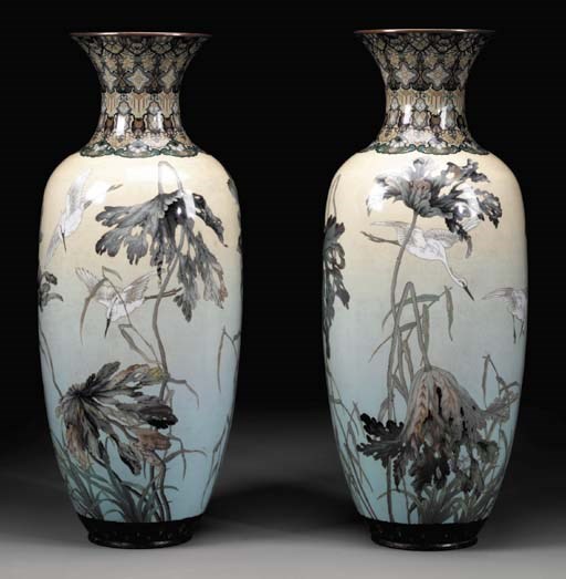 A Massive Pair of Cloisonne Enamel Vases