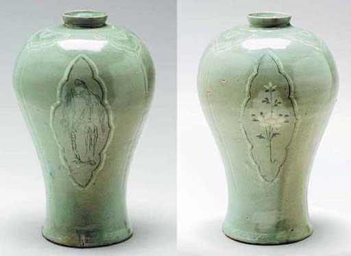 An Inlaid and Celadon-Decorated Stoneware Maebyong
