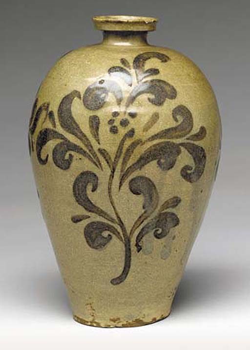 An Iron and Celadon-Decorated Stoneware Maebyong