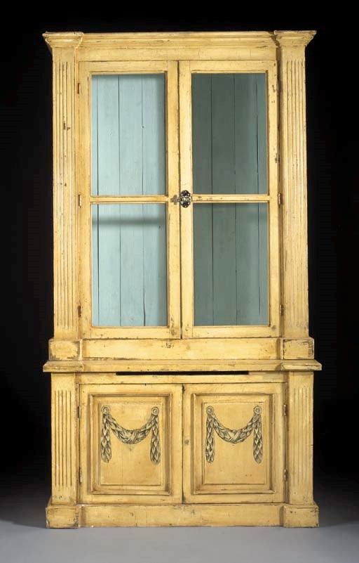 A North European yellow painted display-cabinet
