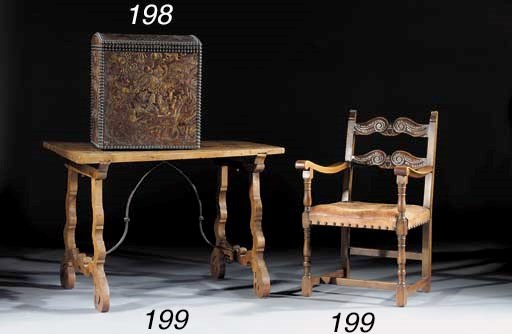 A Dutch red and gilt-decorated leather chest