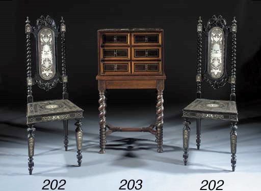 A Flemish rosewood fruitwood and ivory cabinet on later stand