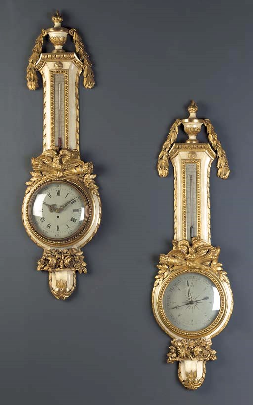 A French parcel-gilt and white-painted barometer