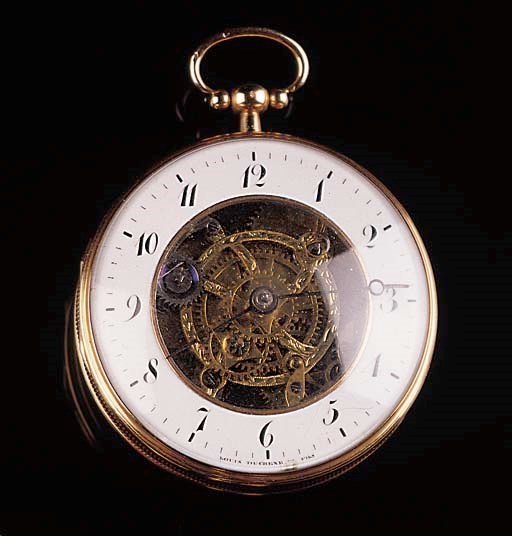 LOUIS DUCHENE ET FILS, PARIS. AN INTERESTING GOLD SKELETONISED VERGE POCKET WATCH, NUMBERED 94064, CIRCA 1830