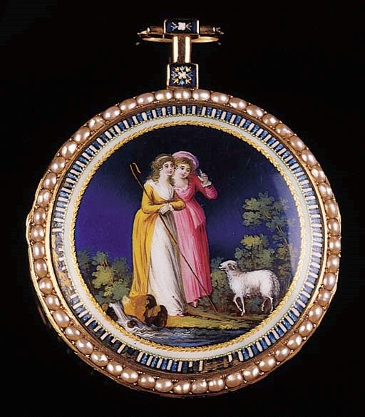 BOILEAU A PARIS. A FRENCH GOLD AND ENAMEL VERGE POCKET WATCH, CIRCA 1830
