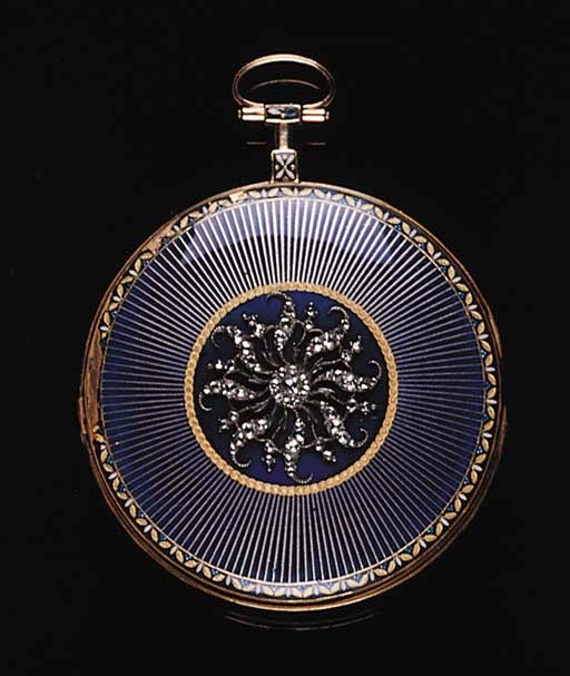 GUEX A PARIS. A FRENCH GOLD, ENAMEL AND DIAMOND VERGE POCKET WATCH, CIRCA 1780