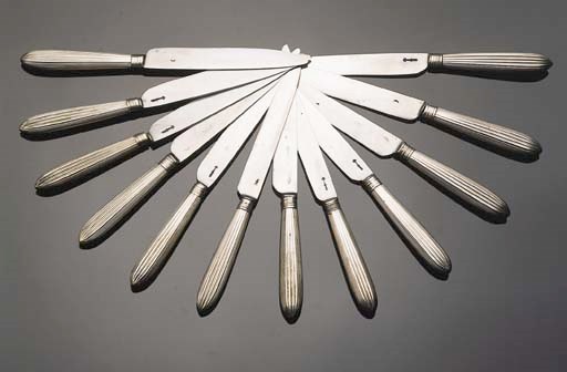 Twelve Dutch silver table knives