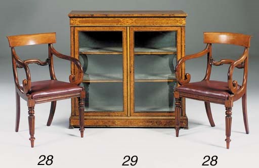A pair of William IV mahogany open armchairs