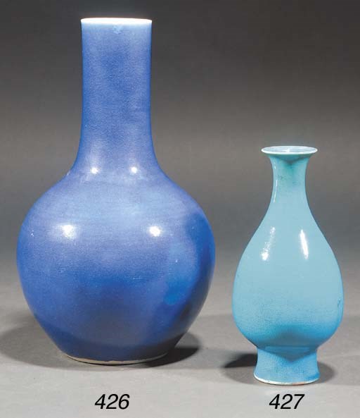 A Chinese powder blue glazed bottle vase
18th century