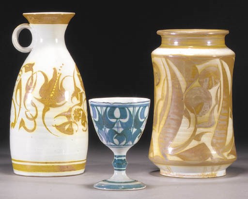 Six Aldermaston Pottery lustre goblets