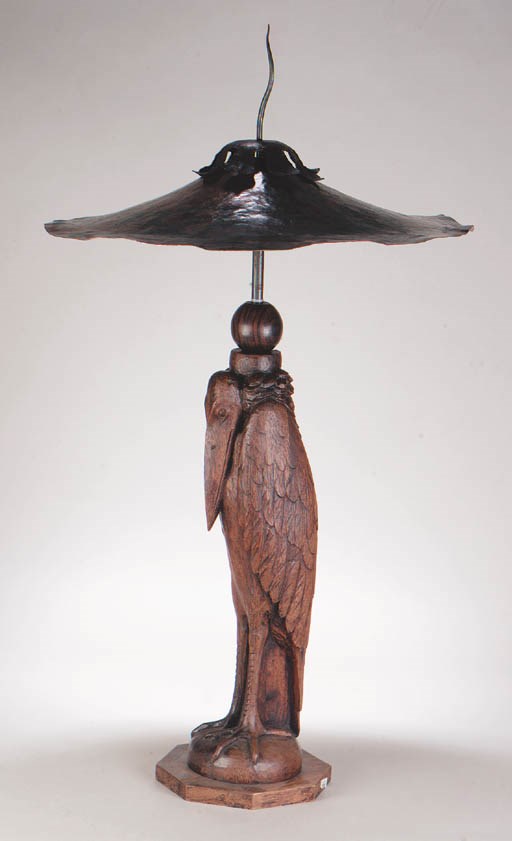 An oak table lamp