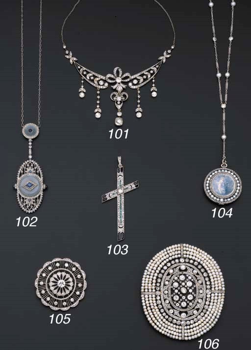 A Belle Epoque Diamond and Enamel Pendant Watch