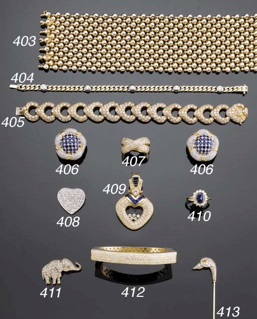 A PAIR OF GOLD, DIAMOND AND SAPPHIRE EAR CLIPS