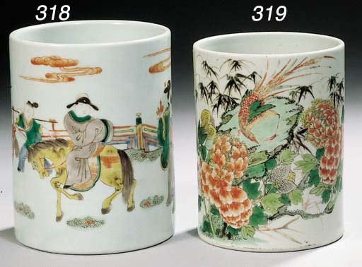 A famille verte cylindrical brushpot