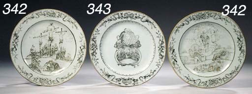 An encre-de-chine 'crucifixion' and a 'resurrection' plate