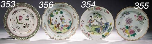 Twelve famille rose and a famille verte dish