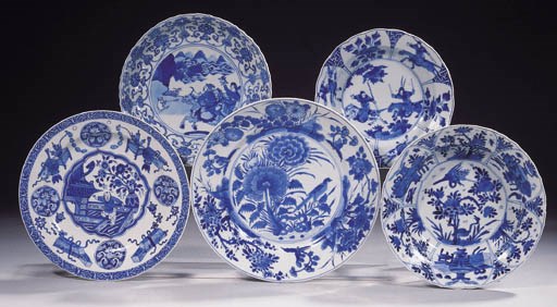 Seven famille rose and blue and white dishes