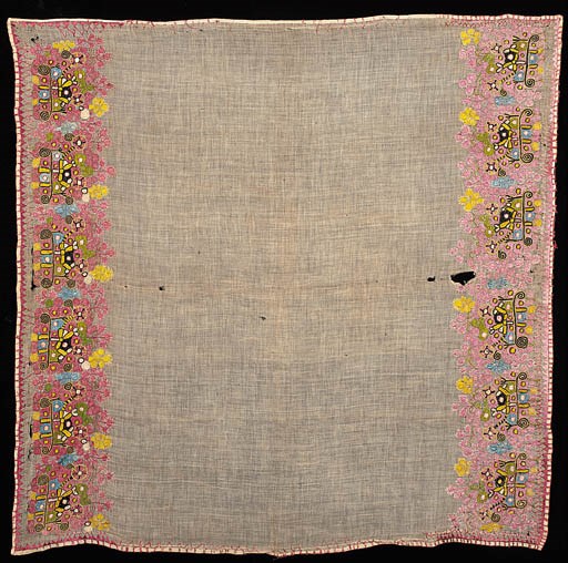 An embroidered kerchief of fine muslin,