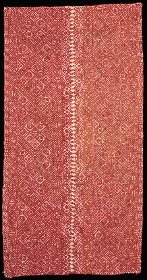 A pair of embroidered borders joined as a single panel,