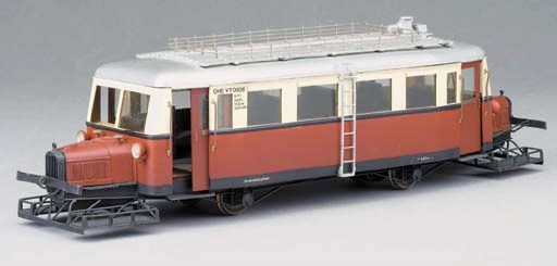 An unusual well constructed Gauge 1 two-rail fine-scale electric model of the two-axle Mercedes, twin engine petrol rail bus OHE VT 0508