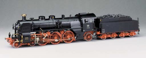 A well constructed Gauge 1 two-rail electric model of the German D.B. Class BR18 4-6-2 (2C1) locomotive and four-axle bogie tender No. 18505 by Maffei No. 3447 of 1914
