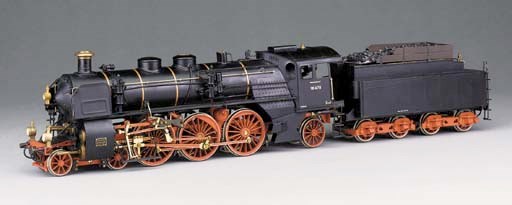 A detailed Gauge 1 gas-fired steam model of the German DR ex K Bay 4-6-2 (2C1) Locomotive No. 18478 Locomotive and four-axle Bogie Tender by Maffei No. 3447 of 1914