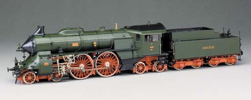 A fine and well proportioned Gauge 1 two-rail electric model of the German K Bay.STS.B. Class S 2/6 4-4-4 (2B2) Locomotive and four-axle Bogie Tender by Maffei No. 3201 of 1906