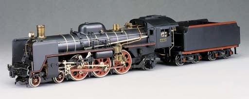 A Gauge 1 spirit-fired steam model of the Japanese JNR 4-6-2 Locomotive and four-axle Bogie Tender No. C575