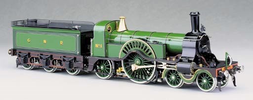 A well proportioned Gauge 1 spirit-fired steam model of the GNR Stirling Single No. 1 4-2-2 and three-axle Tender