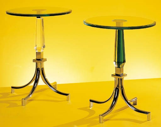 AN ACRYLIC, GLASS AND CHROMED-METAL 'DIAMOND' SIDE TABLE