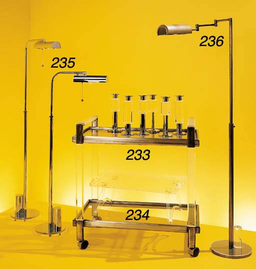 A COMPANION PAIR OF ACRYLIC AND CHROMED-METAL FLOOR LAMPS