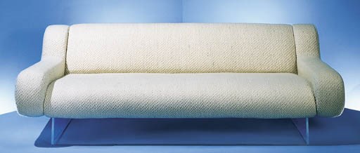 AN ACRYLIC AND CHENILLE-UPHOLSTERED ILLUMINATED SOFA