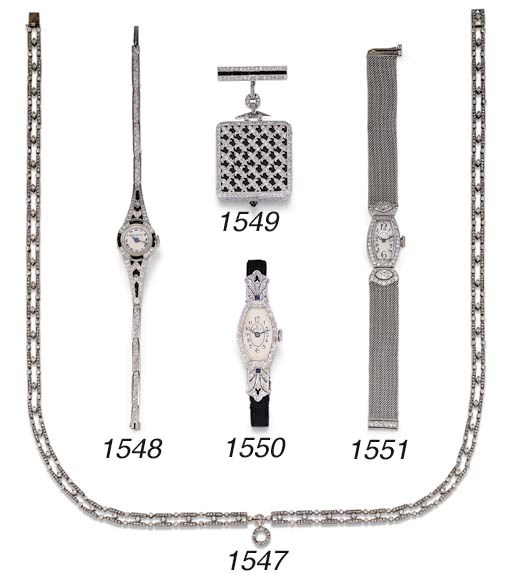 A LADY'S ELEGANT PLATINUM AND DIAMOND-SET WRISTWATCH, BY TIFFANY & CO.