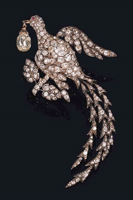 AN ANTIQUE DIAMOND BIRD OF PARADISE BROOCH
